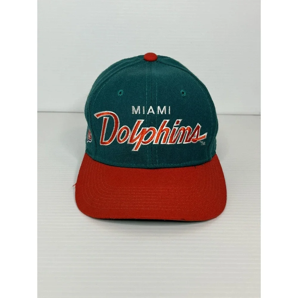 Vtg 90's Miami Dolphins Script Hat Sports Specialties 100% Wool Fitted Size 7